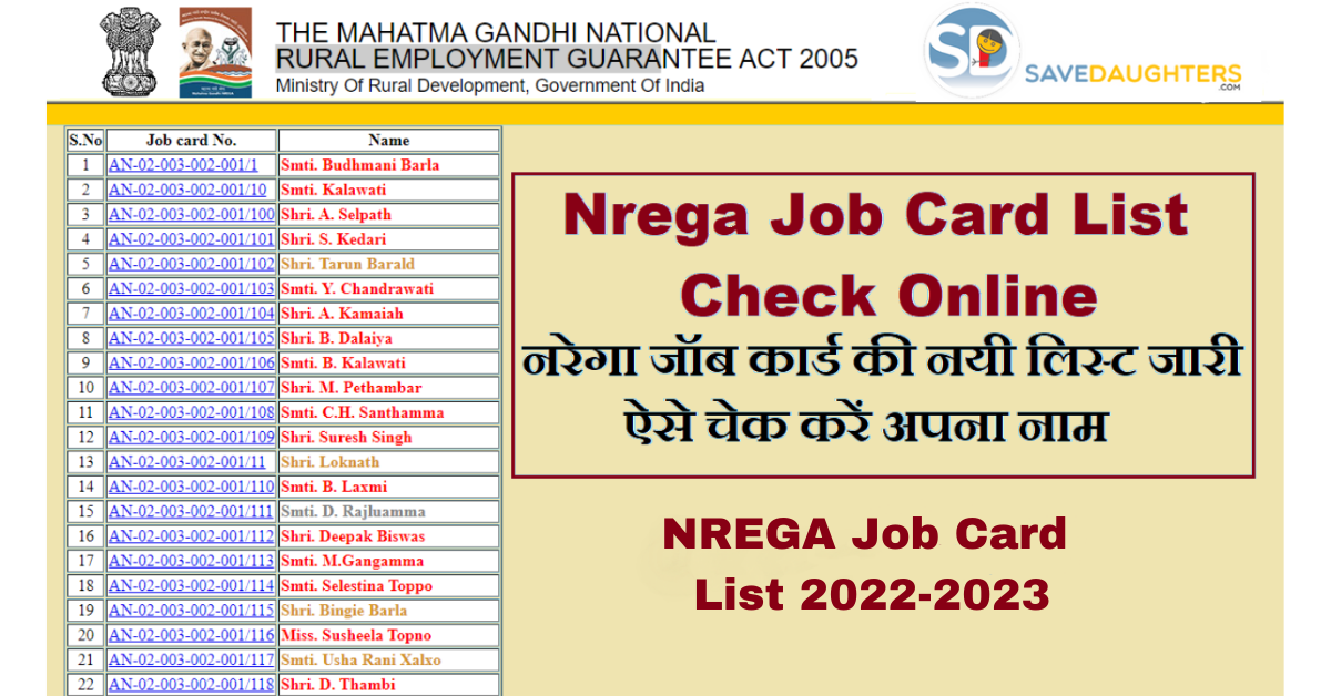 NREGA Job Card List 2022 NREGA Card Registration MGNREGA Card List 